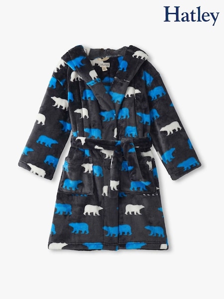 Hatley Grey Polar Bear Silhouette Fuzzy Fleece Dressing Gown (H92107) | £35