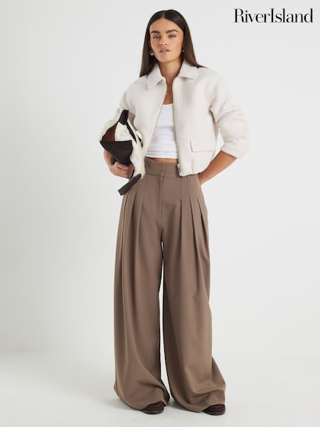 River Island Cream Wool Zip Front Jacket (H92168) | £43
