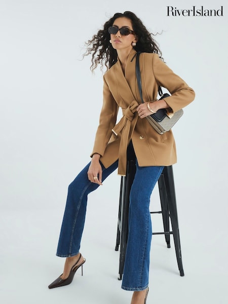 River Island Brown Short Belted Wrap Coat (H92171) | £69