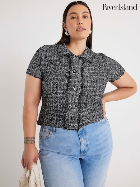 River Island Grey Button Front Boucle Collar Shirts (H92177) | £39