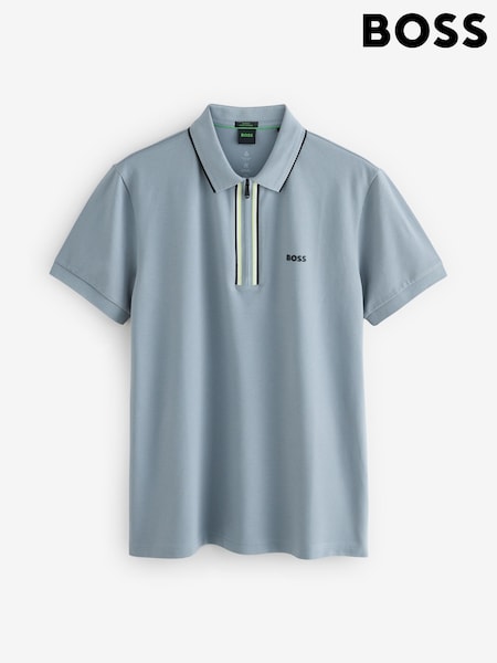 BOSS Grey Phillix Tape Zip Neck Contrast Detail Knit Polo Shirt (H92254) | £109