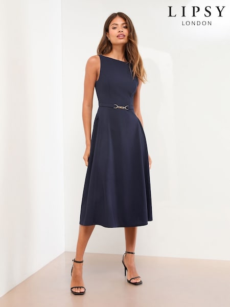 Lipsy Navy Sleeveless Snaffle Trim Midi Skater Dress (H92279) | £56