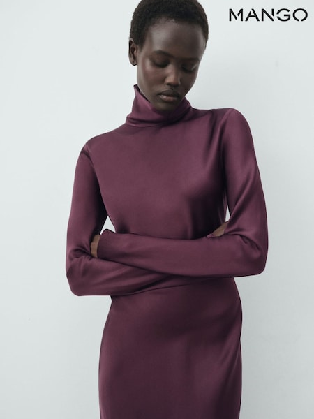 Mango Purple Satin High-Neck Dress (H92295) | £110