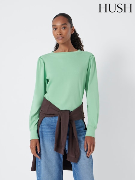 Hush Apple green Emily Puff Sleeve Jersey Top (H92309) | £40
