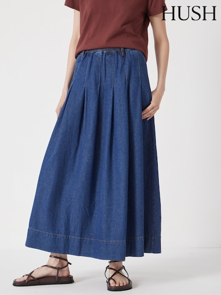 Hush Blue Ivy Pleated Denim Midi Skirt (H92327) | £90
