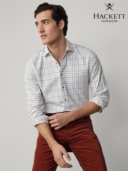 Hackett Tailored Fit Blue Flannel Tattersall Shirt (H92454) | £130