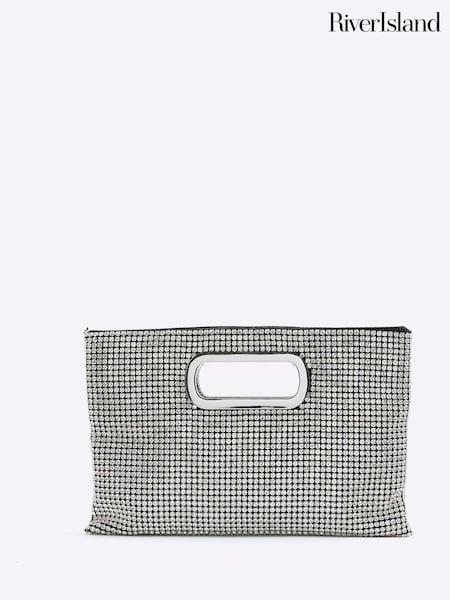 River Island Silver Handle Diamante Clutch Bag (H92505) | £39