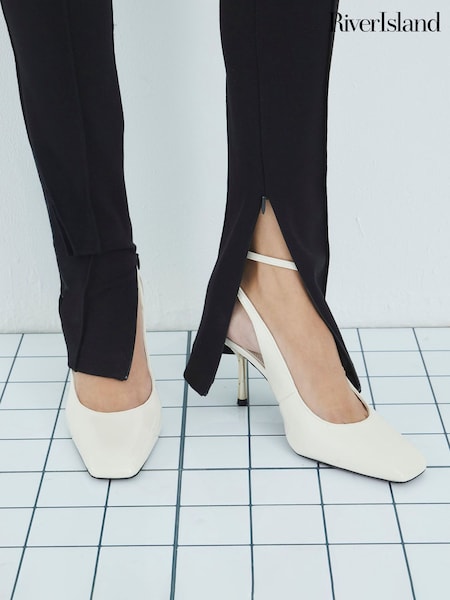 River Island Cream Slanted Toe Slingback Heeled Court Shoes (H92513) | £42