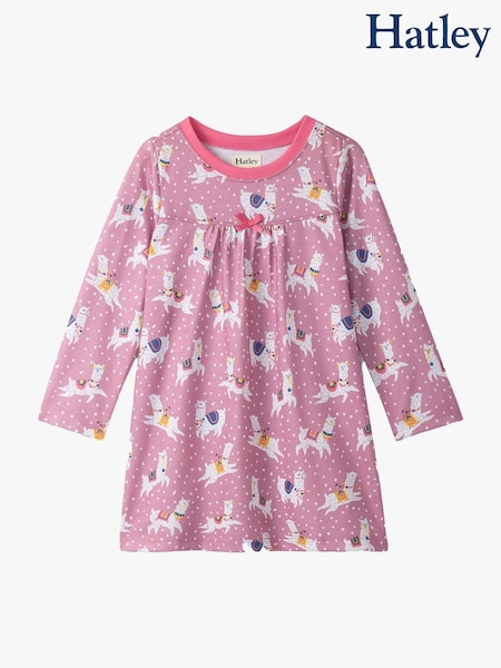 Hatley Pink Dancing Alpacas Long Sleeve Nightdress (H92747) | £22