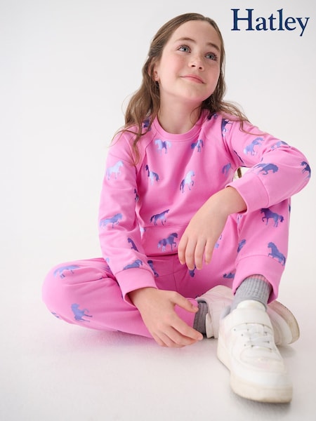 Hatley Pink Shimmer Horses Raw Edge Pullover Sweatshirt (H92754) | £32