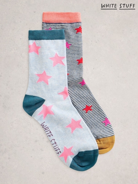 White Stuff Grey 2 Pack Star Ankle Socks (H92937) | £10