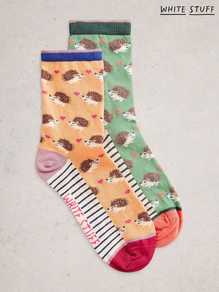 White Stuff Orange 2 Pack Hedgehog Socks (H92938) | £10