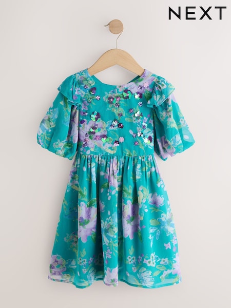 Green Floral Embellished Occasion Dress (3-16yrs) (H92953) | £26 - £32