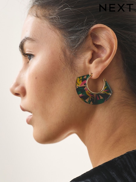 Green Resin Print Hoop Earrings (H93023) | £12.50