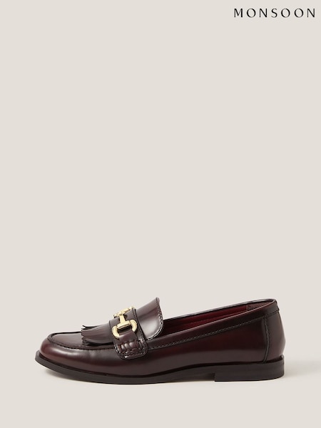 Monsoon Red Britt Fringe Leather Loafers (H93130) | £65