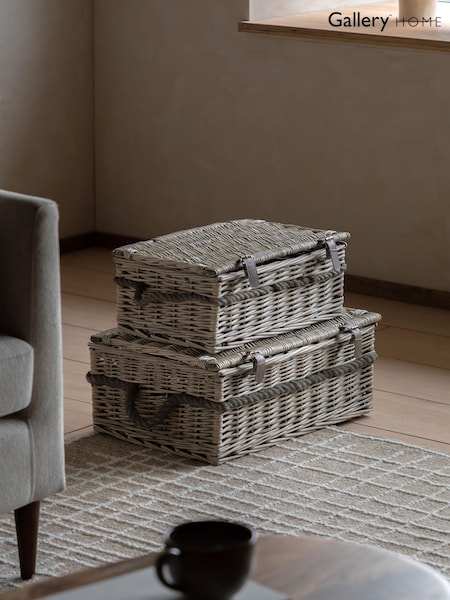 Gallery Home Set of 2 Natural Lidded Woven Willow Baskets with Rope Han Handles (H93151) | £70