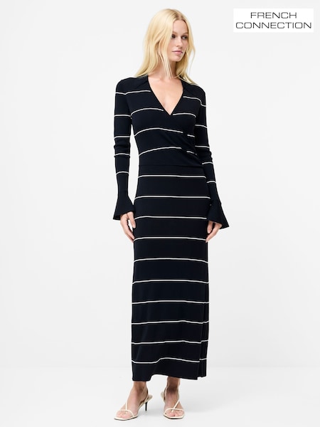 French Connection Blue Ottie Knitted Stripe Maxi Dress (H93315) | £120