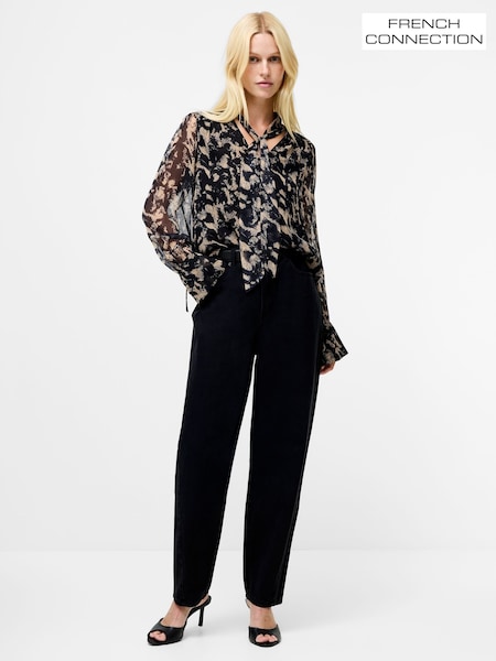 French Connection Black Amelia Hallie Tie Nk Blouse (H93318) | £55