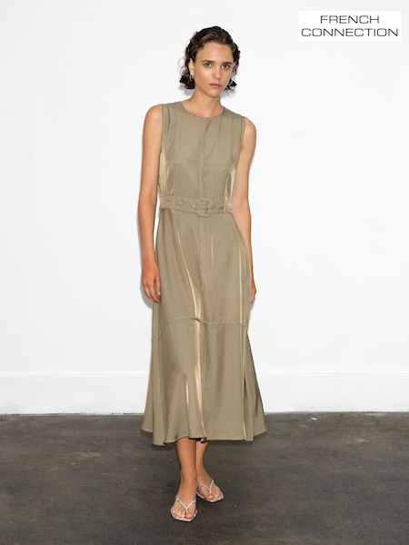 French Connection Green Celina Cupro Sleeveless Cargo Dress (H93325) | £95