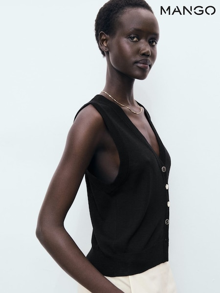 Mango Black Buttoned Fine Knit Waistcoat (H93373) | £35