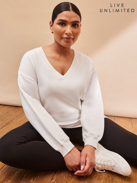 Live Unlimited Cream Curve V-Neck Sweatshirt (H93420) | £65