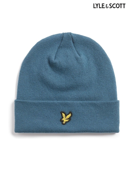 Lyle & Scott Blue Cotton Merino Beanie (H93541) | £28