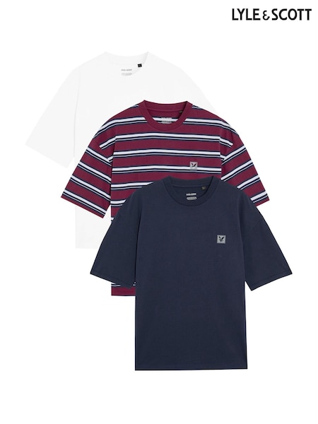 Lyle & Scott Blue Striped Relaxed T-Shirts 3 Pack (H93555) | £45