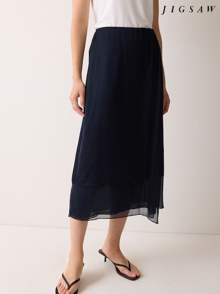 Jigsaw Blue Silk Trim Layered Skirt (H93584) | £165