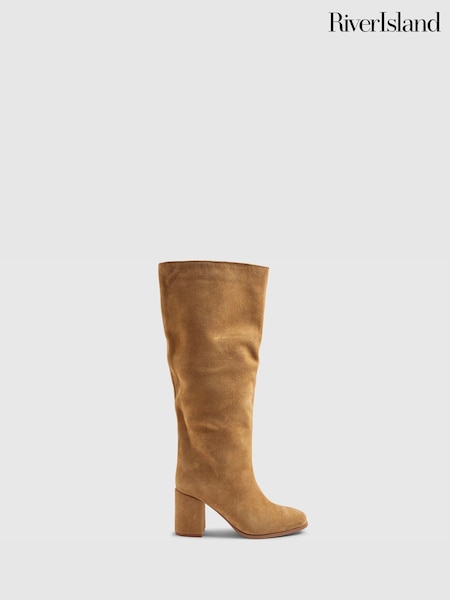 River Island Brown Block Heel High Leg Boots (H93601) | £89