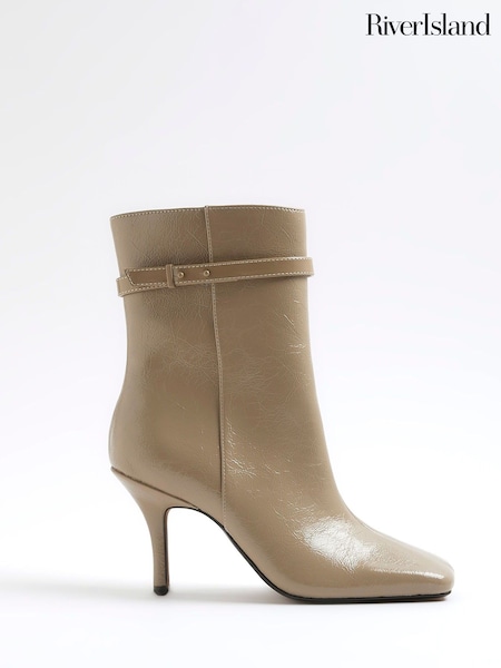 River Island Brown Square Toe Flared Heel Boots (H93609) | £46