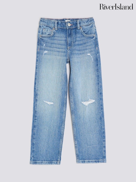 River Island Blue Ripped Straight Jeans (H93655) | £22