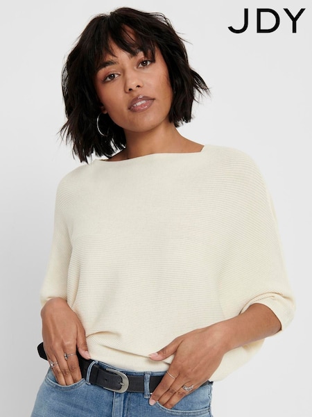 JDY White Knitted Batwing Jumper (H93774) | £30