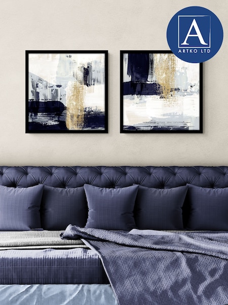 Artko Set of 2 Black Prv Waterfall Blu Abst By Susan Jill Framed Arts (H93950) | £125
