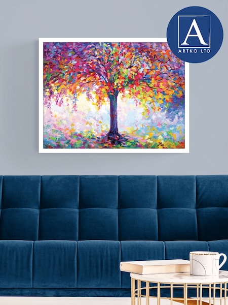 Artko White Colourful Tree of Happiness By L Devenice Framed Art (H93952) | £95
