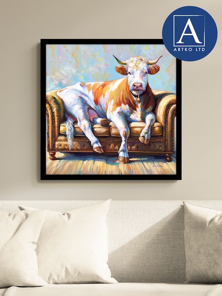 Artko Black Cows Day Off By Leon Devinice Framed Art (H93955) | £80