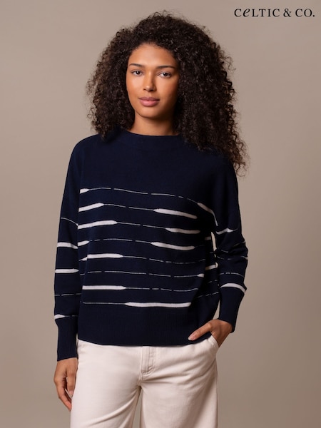 Celtic & Co. Blue Lambswool Irregular Stripe Jumper (H94040) | £135