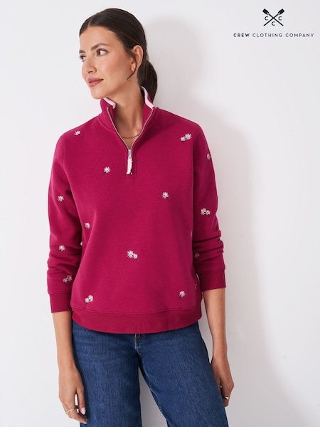 Crew Clothing Pink Embroidered Half Zip Sweatshirt (H94122) | £59