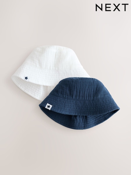 White and Blue Woven Baby Bucket Hats 2 Pack (0mths-2yrs) (H94151) | £12