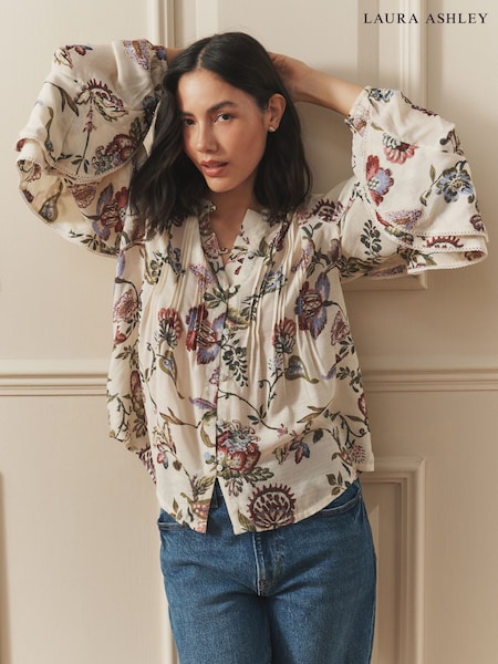 Semington Damask Ruffle Sleeve Long Sleeve Blouse (H94219) | £48