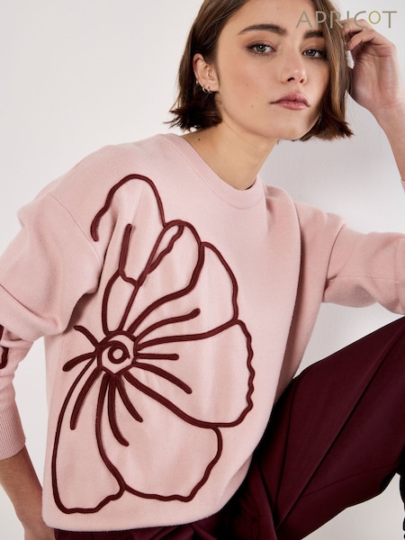 Apricot Pink Cornelli Embroid Big Flower Jumper (H94349) | £45