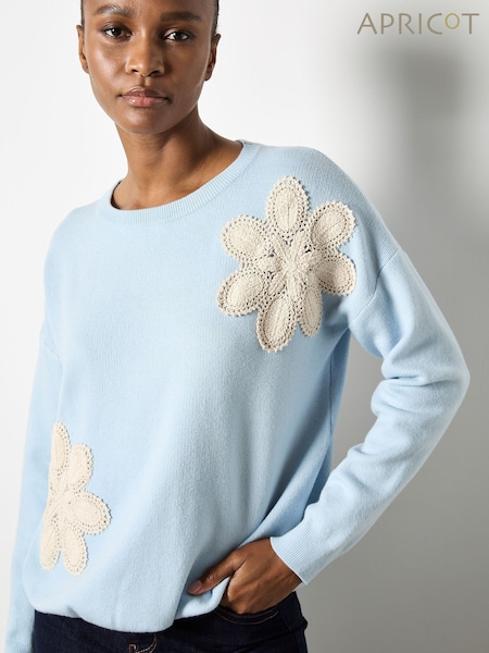 Apricot Blue Large Crochet Daises Jumper (H94370) | £45