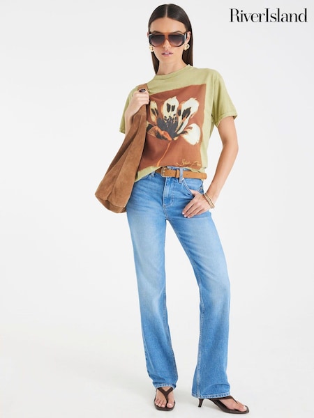 River Island Green Blurred Floral T-Shirt (H94422) | £26