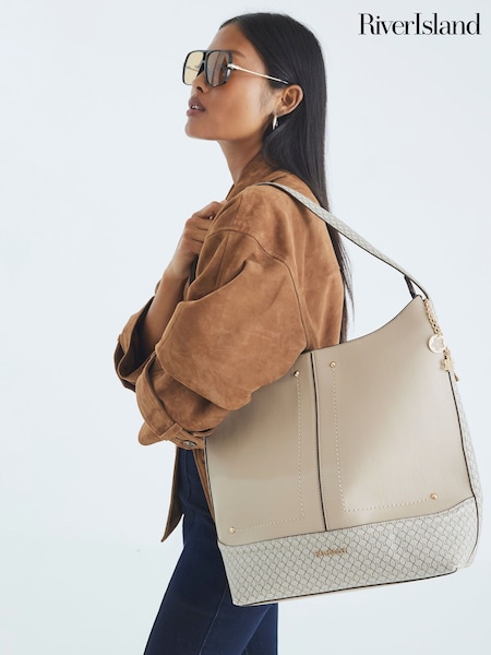 River Island Brown Curve Top Charm Slouch Bag (H94431) | £44