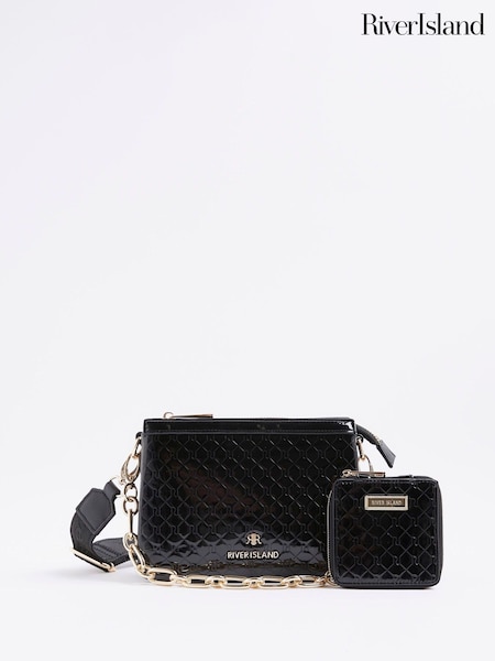River Island Black Small Chain Triple Compartment Cross-Body Bag (H94434) | £34