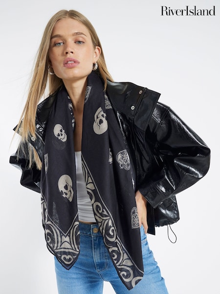 River Island Black Lightweight Skull Print Scarf (H94452) | £22