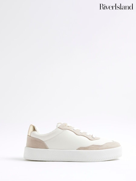 River Island White Lace-Up Platform Trainers (H94460) | £38