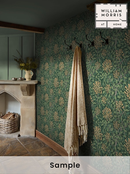William Morris At Home Verde Honeysuckle A4 Wallpaper Sample (H94485) | £1