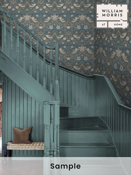 William Morris At Home Washed Blue Strawberry Thief A4 Wallpaper Sample (H94498) | £1