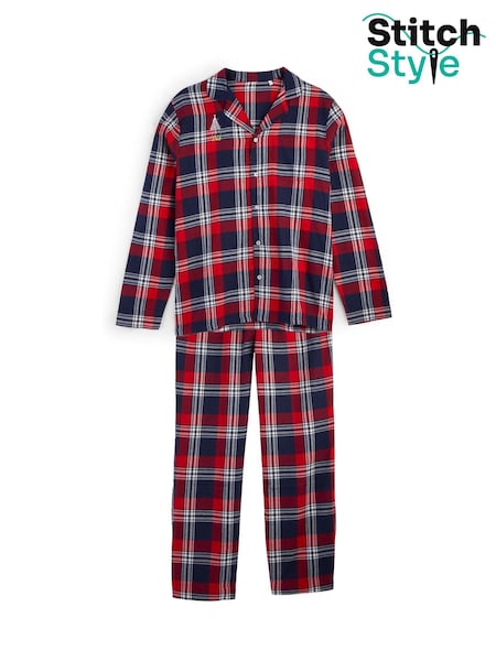 Personalised Mens Embroidered Christmas Tree Family Tartan Pyjamas by Stitch Style (H94555) | £38