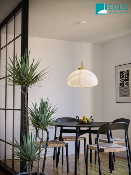 Eglo White and Brown Summerhill Wood & Paper Vintage Pendant Light (H94579) | £56